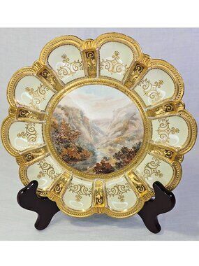 Royal Crown Derby Cabinet Plate by Edwin Trowell Dovedale from Reynard’s Cave